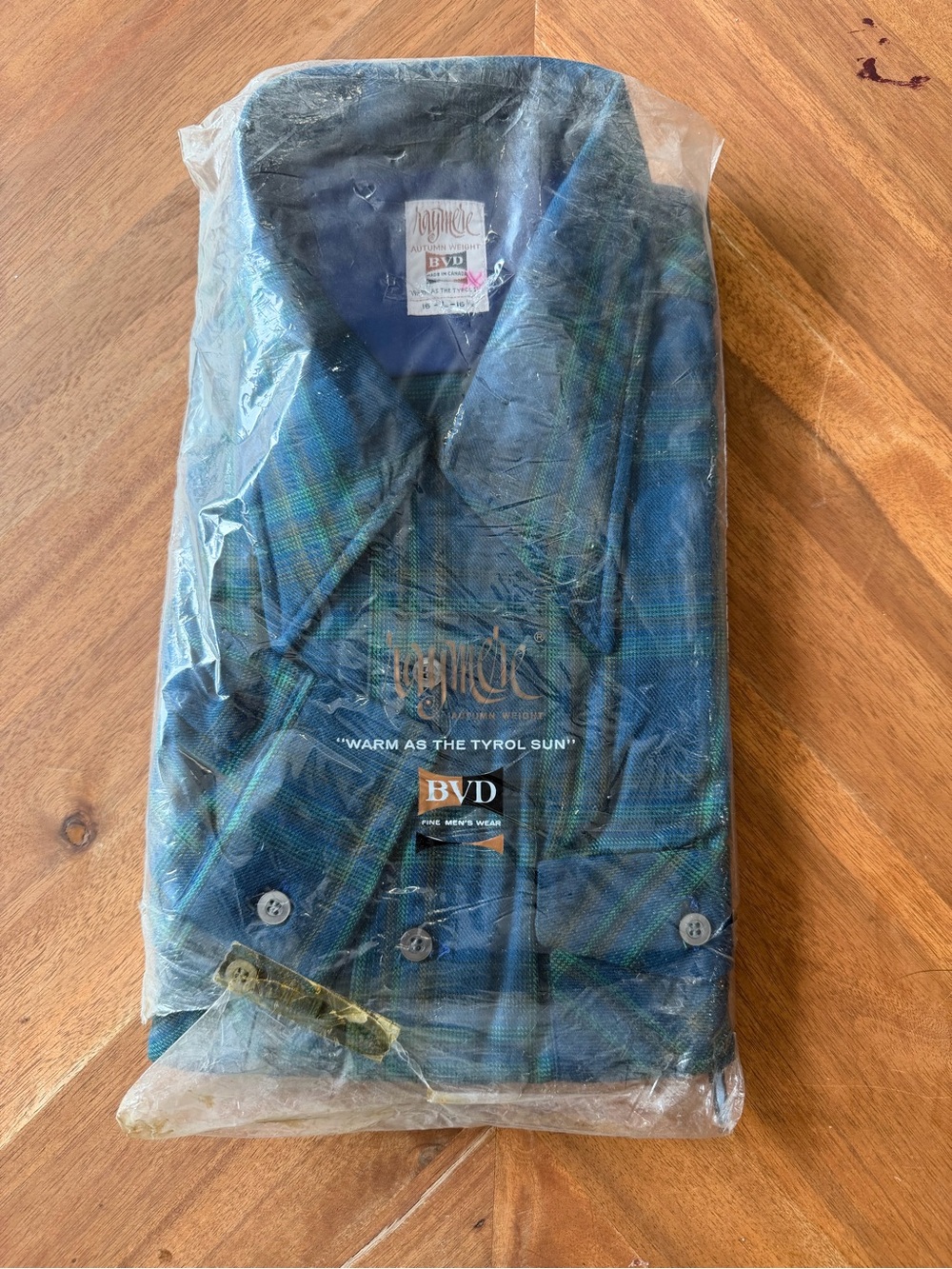 Vintage Men’s Plaid Wool Shirt Button Up BVD Tyrol Made in Canada L Deadstock